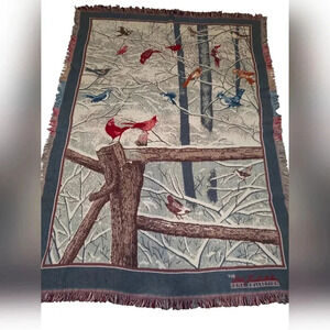 Bob Timberlake Home Collection Tapestry Throw Blanket Winter Birds Made USA